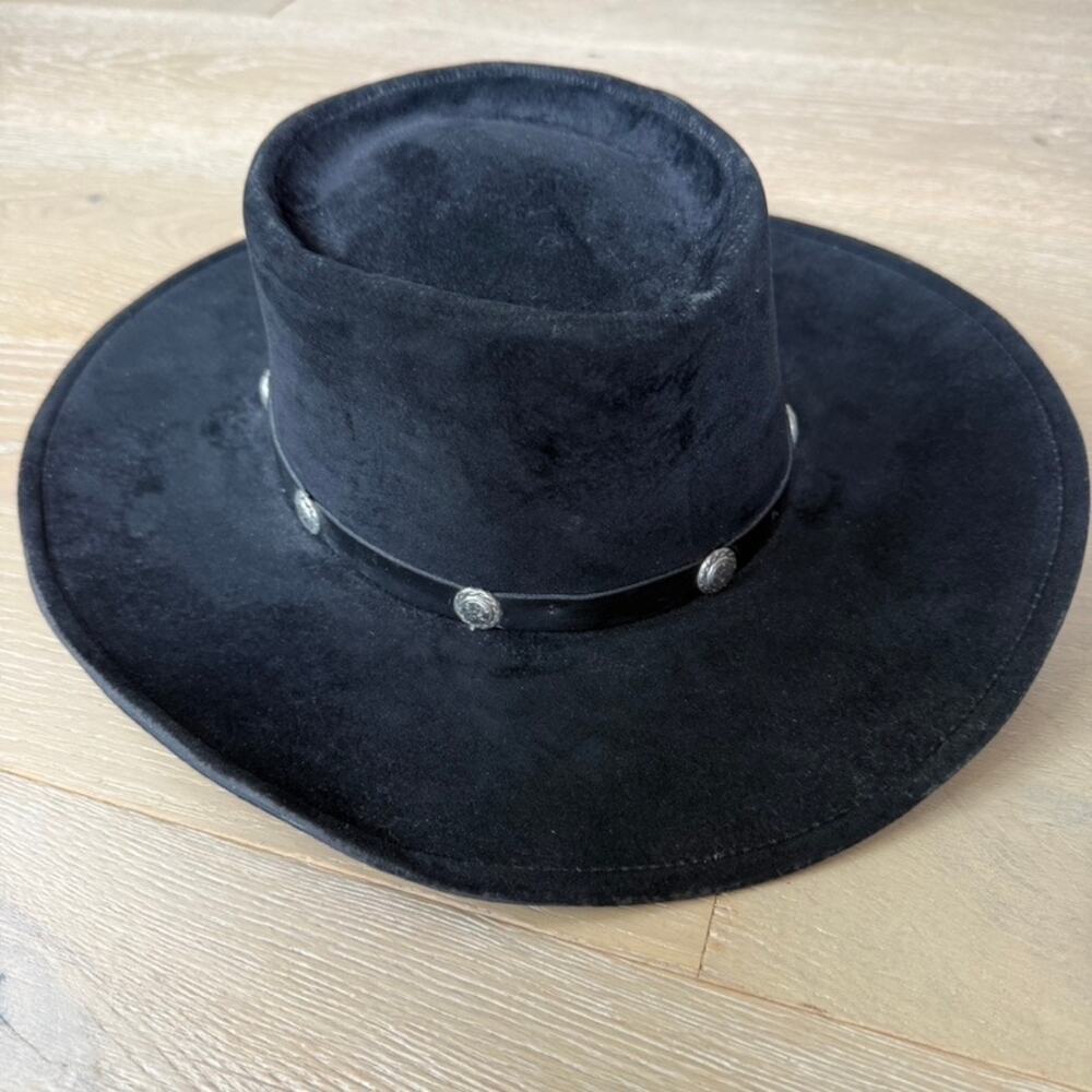 Bailey U-Rollit Ace Black Felt Witchy Western Gambler Hat Concho Band Sz 7 1/8